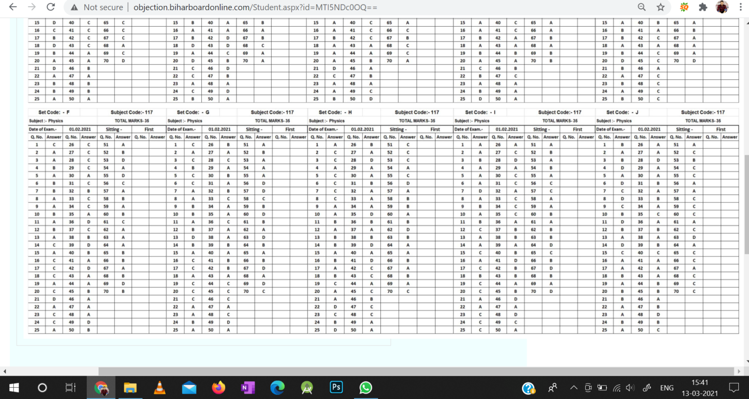 Bseb 12th Physics Exam 1 February 2021 Objective Answer Key Bihar Board