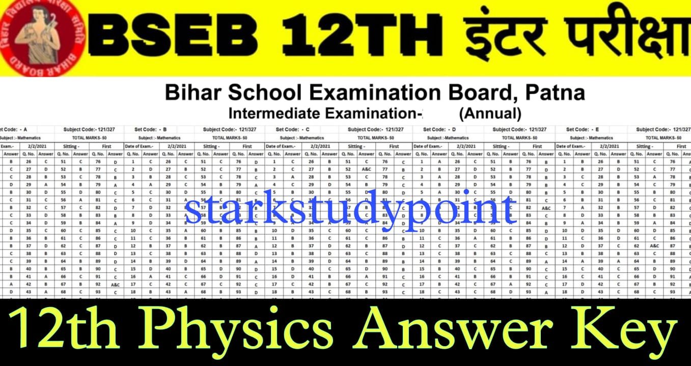 12th Physics Answer Key Download Bihar Board 12th Exam 2022 Physics